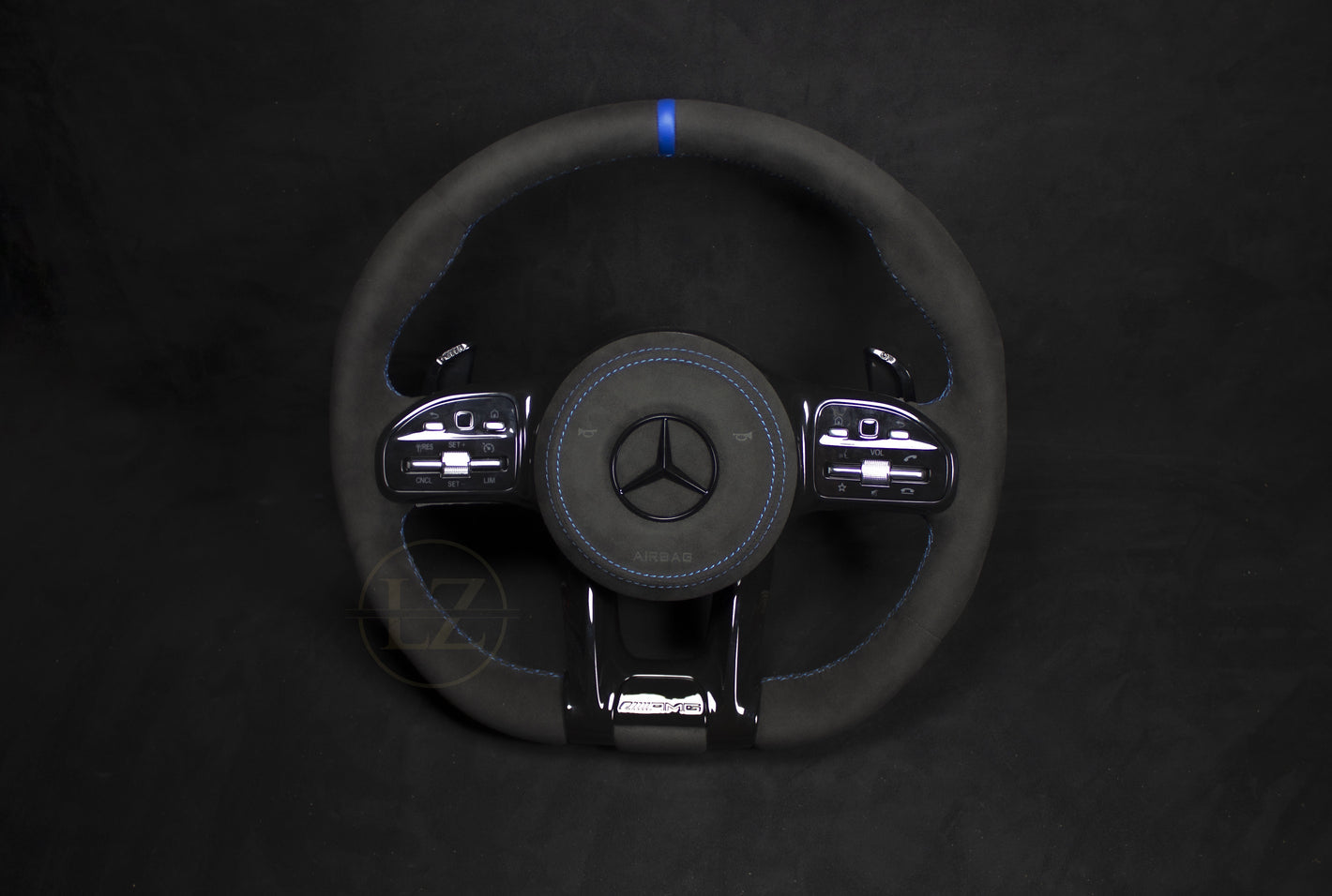 Mercedes-Benz C63 AMG Alcantara Ratt Blå detaljer - LZ-Customs