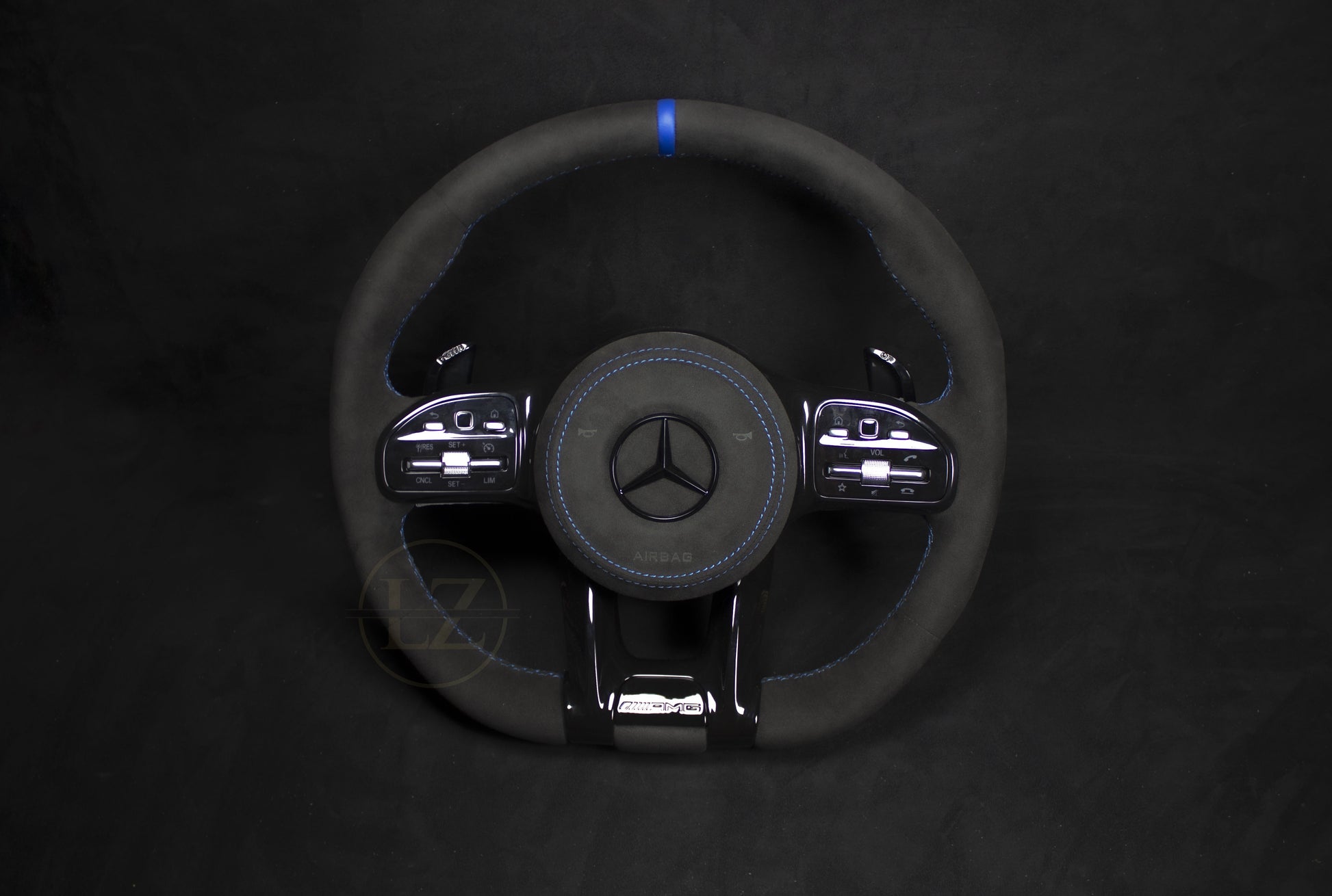 Mercedes-Benz C63 AMG Alcantara Ratt Blå detaljer - LZ-Customs