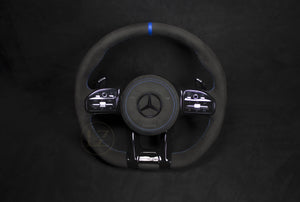 Mercedes-Benz C63 AMG Alcantara Ratt Blå detaljer - LZ-Customs