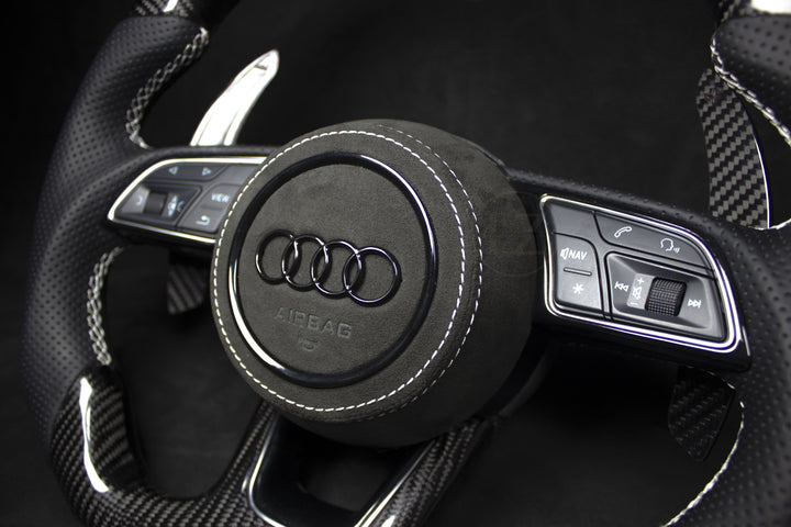 Audi B9 Carbon/Skinn Ratt Hvite Detaljer - LZ-Customs