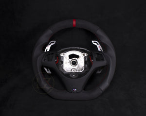 BMW E8X/E9X Alcantara/Skinn Ratt, Rød Detaljer Magnetiske Paddles V2 - LZ-Customs