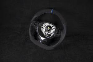 BMW E8X/E9X Alcantara/Ventilert Skinn Blå detaljer Forged Carbon Rattdeksel - LZ-Customs