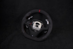 BMW E8X/E9X Alcantara/Skinn Ratt, Rød Detaljer Magnetiske Paddles V2 - LZ-Customs