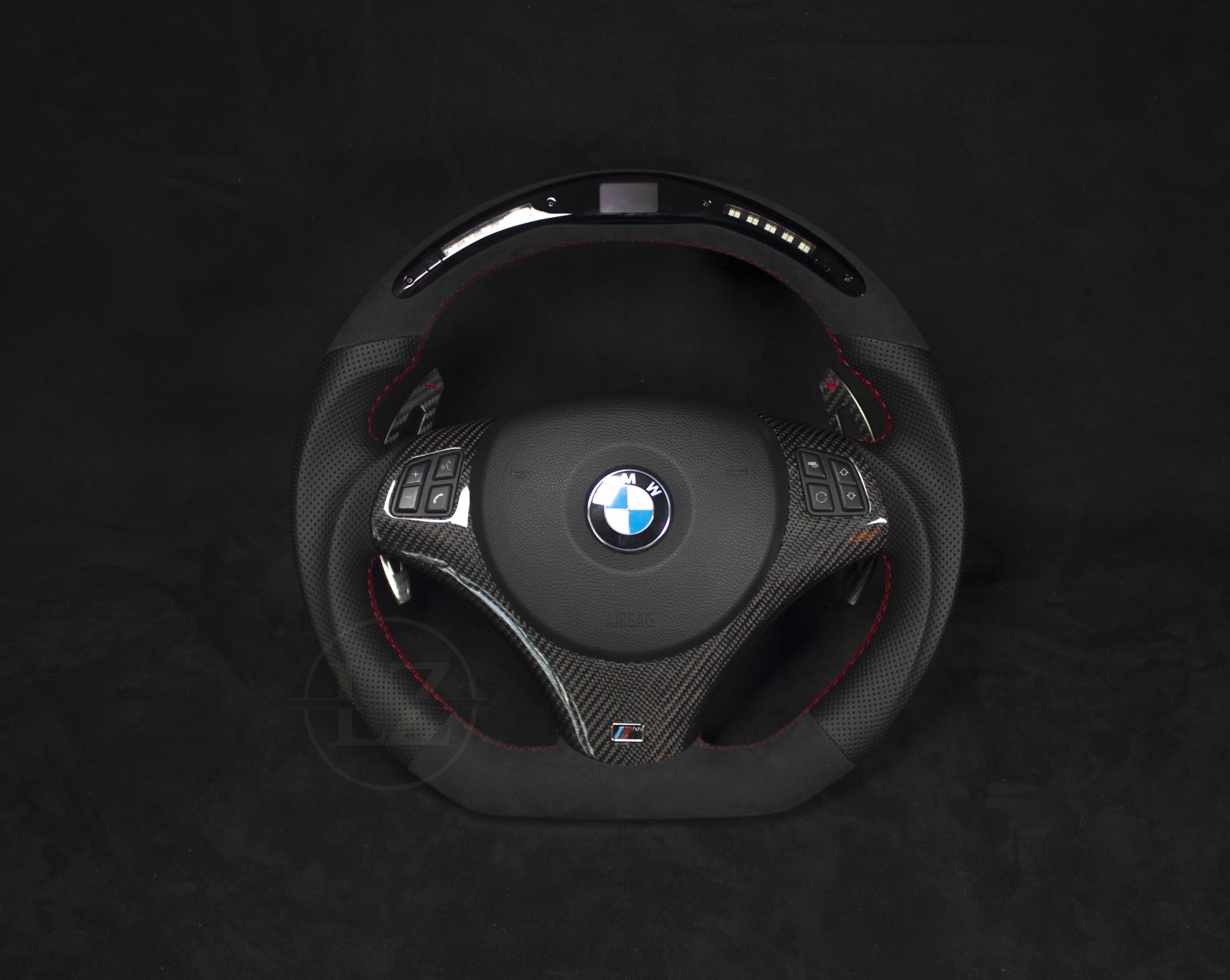 BMW E8X/E9X Skinn/Alcantara LED Ratt med Carbon paddles Røde Detaljer - LZ-Customs