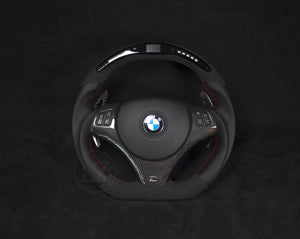 BMW E8X/E9X Skinn/Alcantara LED Ratt med Carbon paddles Røde Detaljer - LZ-Customs