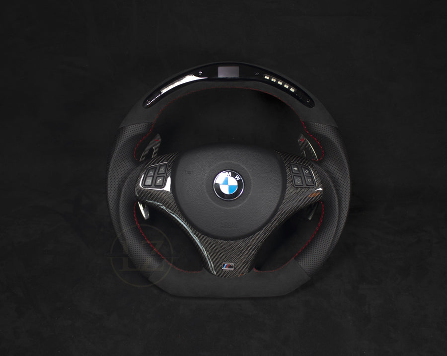 BMW E8X/E9X Skinn/Alcantara LED Ratt med Carbon paddles Røde Detaljer - LZ-Customs