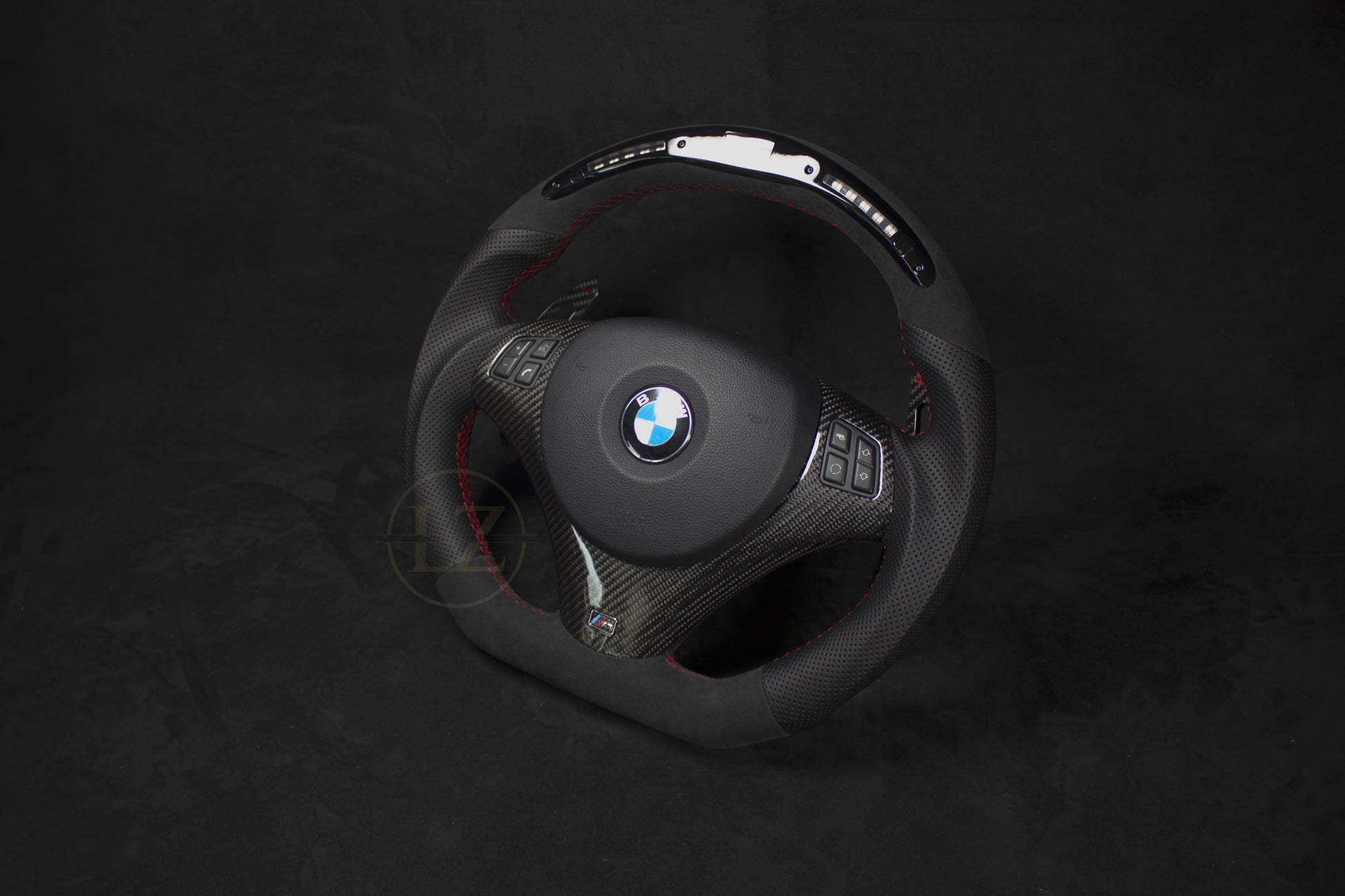 BMW E8X/E9X Skinn/Alcantara LED Ratt med Carbon paddles Røde Detaljer - LZ-Customs