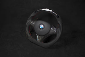 BMW E8X/E9X Skinn/Alcantara LED Ratt med Carbon paddles Røde Detaljer - LZ-Customs