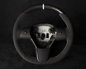 Tesla Model 3/Y Alcantara/Carbon Ratt Hvite Detaljer - LZ-Customs