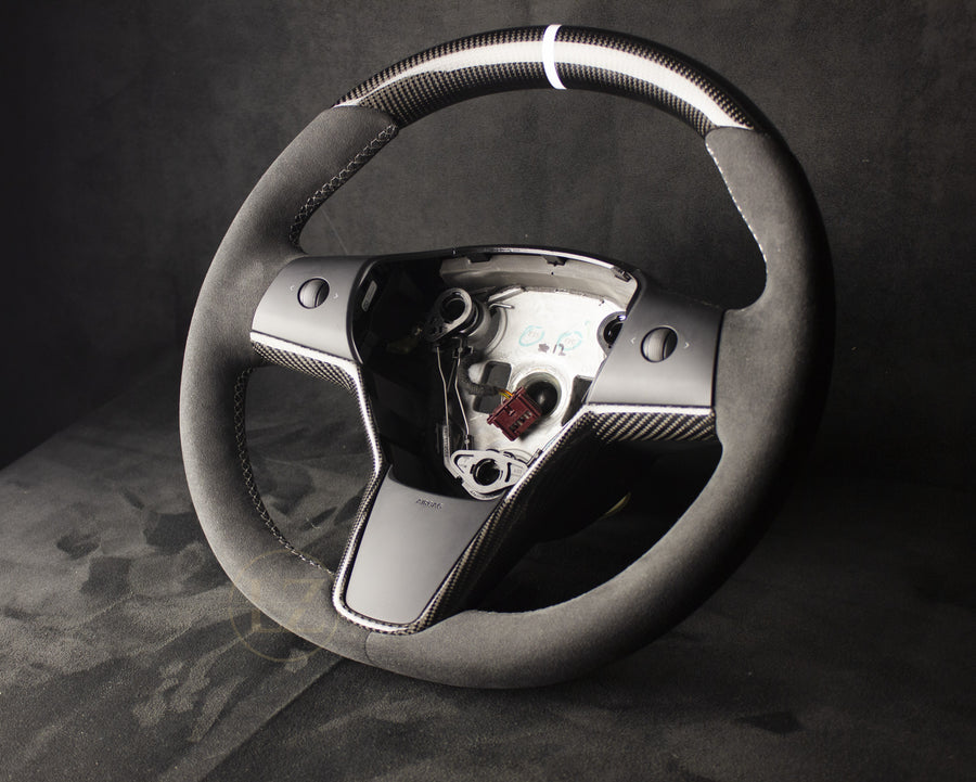 Tesla Model 3/Y Alcantara/Carbon Ratt Hvite Detaljer - LZ-Customs